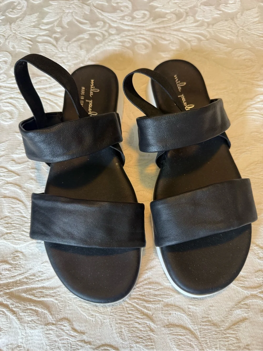 NEW Mila Paoli Women's Black Sling Back Sandals with White Sole Made in Italy 9